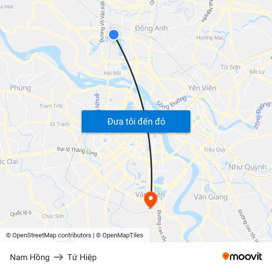 Nam Hồng to Tứ Hiệp map