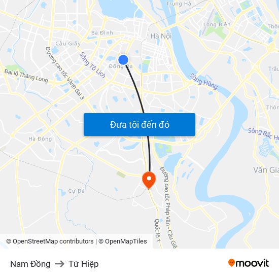 Nam Đồng to Tứ Hiệp map