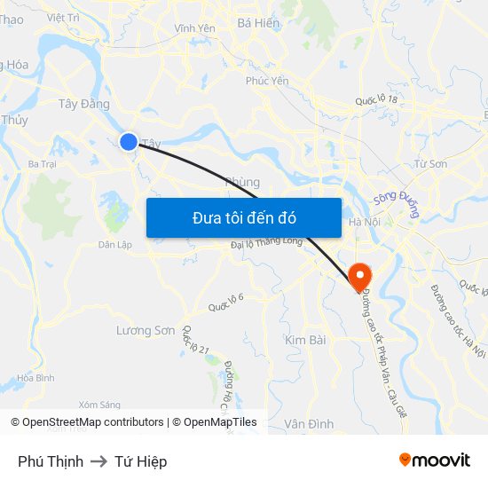 Phú Thịnh to Tứ Hiệp map