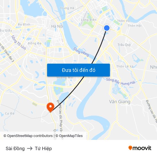Sài Đồng to Tứ Hiệp map
