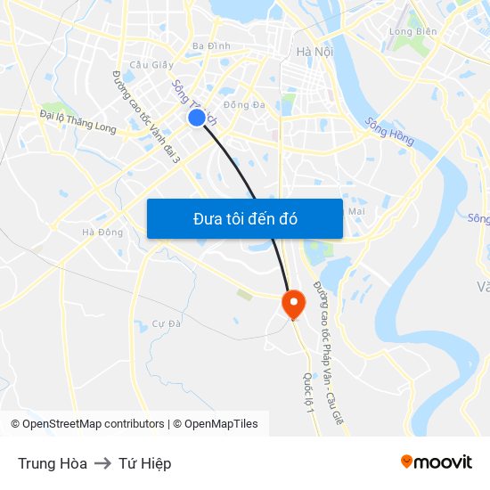 Trung Hòa to Tứ Hiệp map