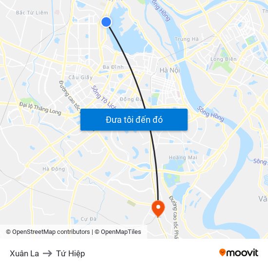 Xuân La to Tứ Hiệp map