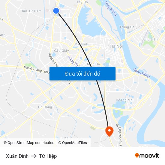 Xuân Đỉnh to Tứ Hiệp map