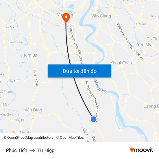 Phúc Tiến to Tứ Hiệp map