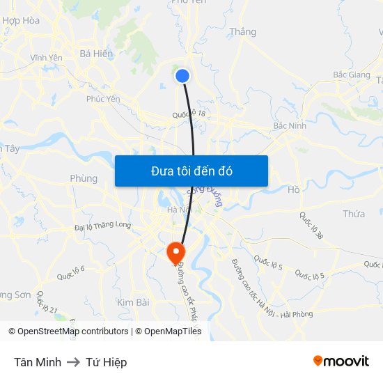 Tân Minh to Tứ Hiệp map