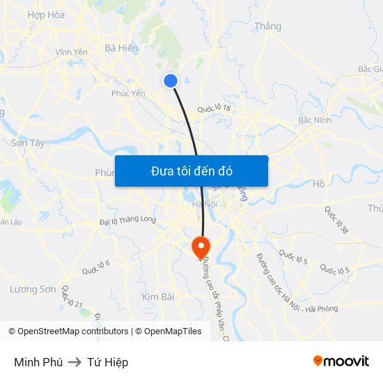 Minh Phú to Tứ Hiệp map