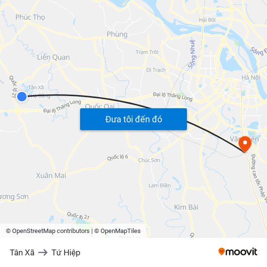 Tân Xã to Tứ Hiệp map