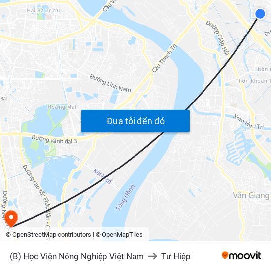 (B) Học Viện Nông Nghiệp Việt Nam to Tứ Hiệp map
