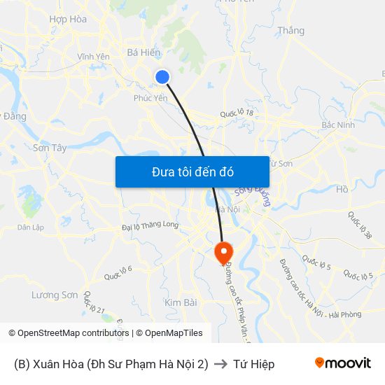 (B) Xuân Hòa (Đh Sư Phạm Hà Nội 2) to Tứ Hiệp map