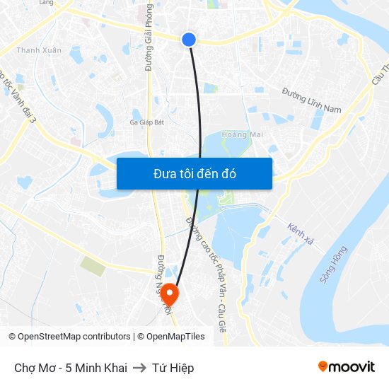 Chợ Mơ - 5 Minh Khai to Tứ Hiệp map