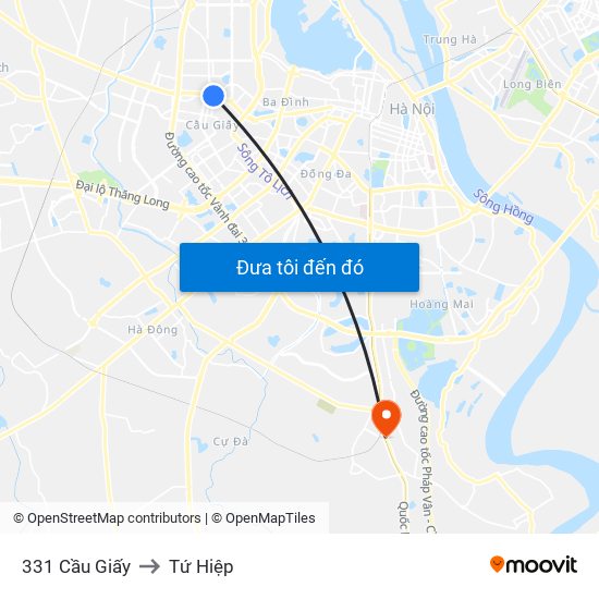 331 Cầu Giấy to Tứ Hiệp map