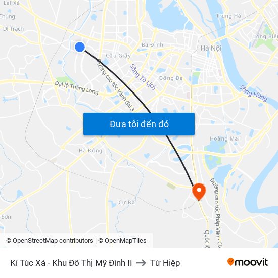 Kí Túc Xá - Khu Đô Thị Mỹ Đình II to Tứ Hiệp map