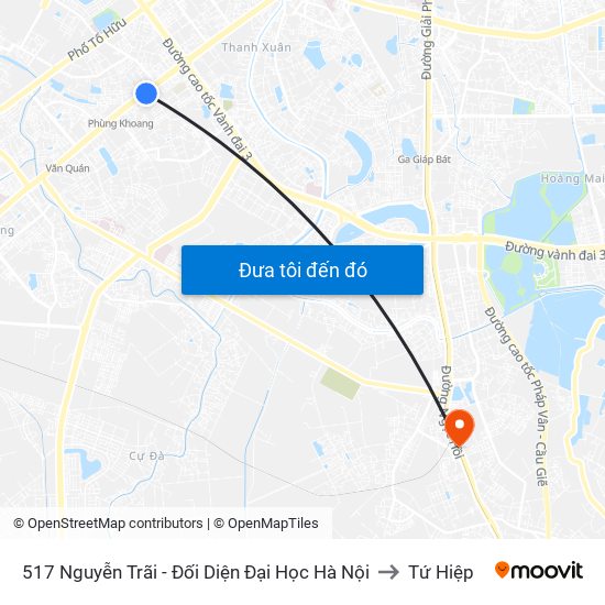 517 Nguyễn Trãi - Đối Diện Đại Học Hà Nội to Tứ Hiệp map