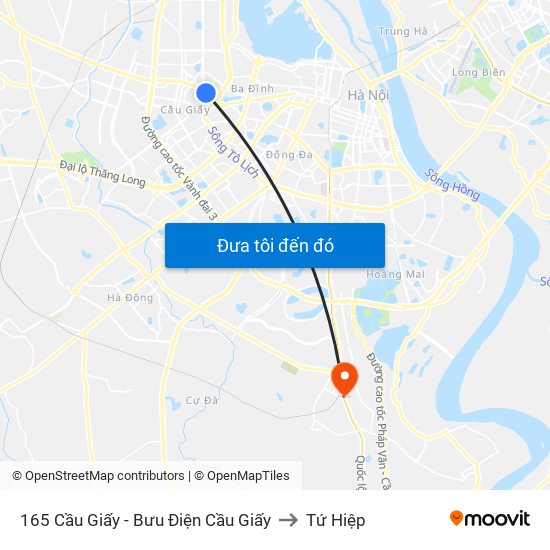 165 Cầu Giấy - Bưu Điện Cầu Giấy to Tứ Hiệp map