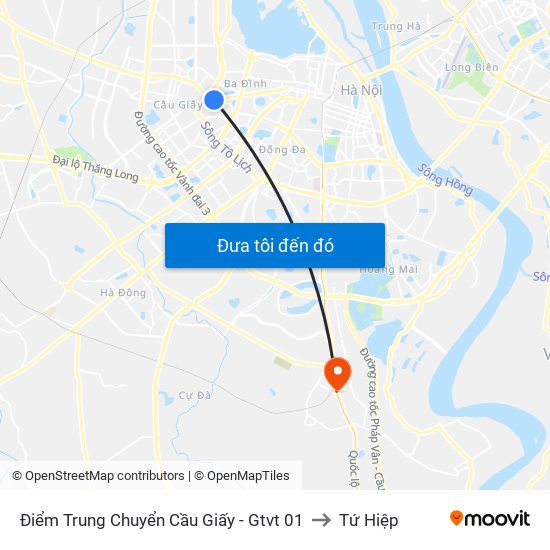 Điểm Trung Chuyển Cầu Giấy - Gtvt 01 to Tứ Hiệp map