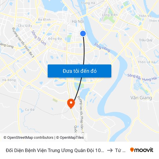 Đối Diện Bệnh Viện Trung Ương Quân Đội 108 - Trần Hưng Đạo to Tứ Hiệp map