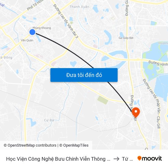 Học Viện Công Nghệ Bưu Chính Viễn Thông - Trần Phú (Hà Đông) to Tứ Hiệp map