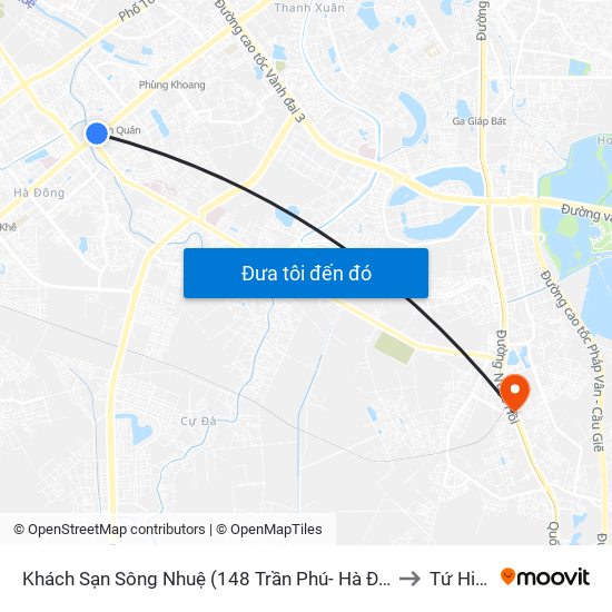 Khách Sạn Sông Nhuệ (148 Trần Phú- Hà Đông) to Tứ Hiệp map