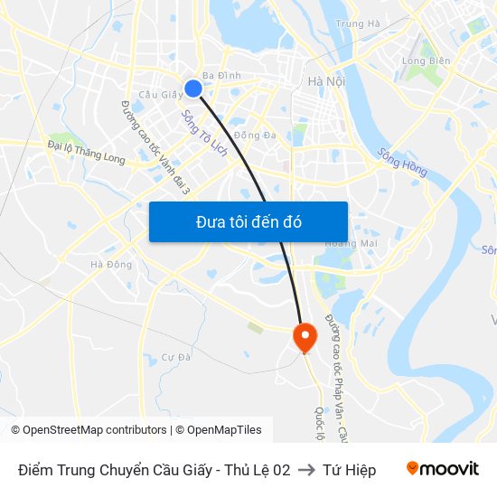 Điểm Trung Chuyển Cầu Giấy - Thủ Lệ 02 to Tứ Hiệp map