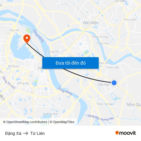 Đặng Xá to Tứ Liên map