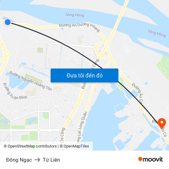 Đông Ngạc to Tứ Liên map