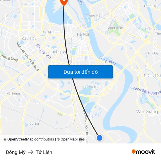 Đông Mỹ to Tứ Liên map