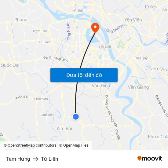 Tam Hưng to Tứ Liên map