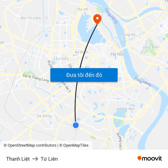 Thanh Liệt to Tứ Liên map