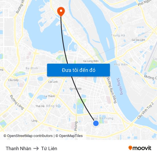 Thanh Nhàn to Tứ Liên map