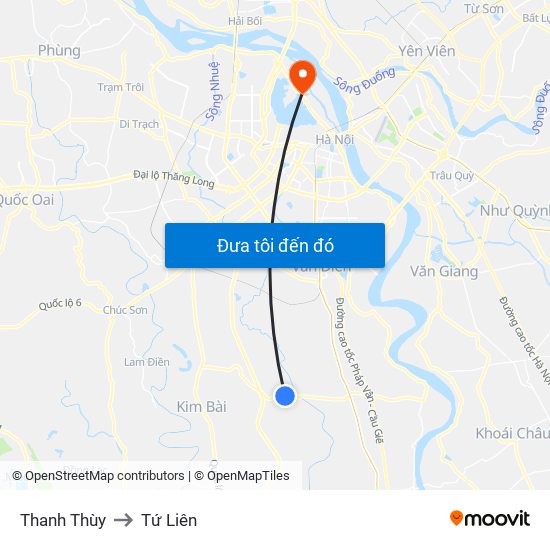 Thanh Thùy to Tứ Liên map