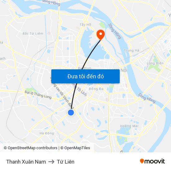 Thanh Xuân Nam to Tứ Liên map