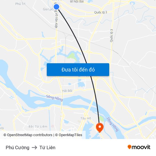 Phú Cường to Tứ Liên map