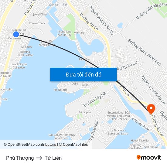 Phú Thượng to Tứ Liên map