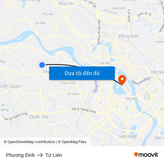 Phương Đình to Tứ Liên map