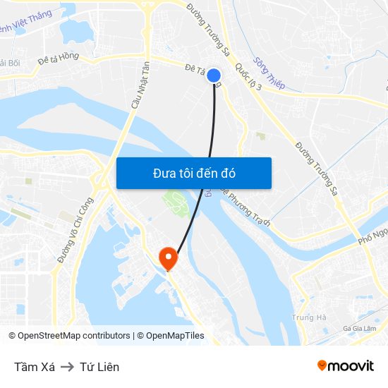 Tầm Xá to Tứ Liên map