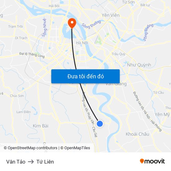 Vân Tảo to Tứ Liên map