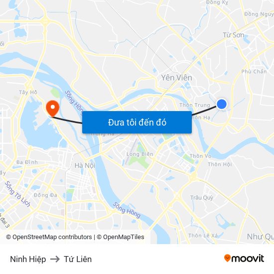 Ninh Hiệp to Tứ Liên map