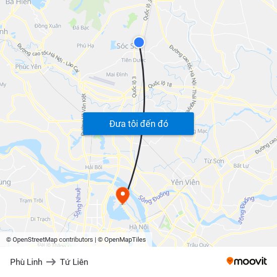 Phù Linh to Tứ Liên map
