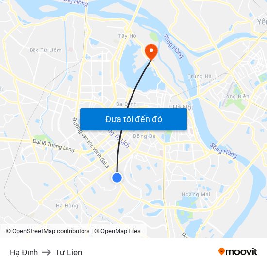Hạ Đình to Tứ Liên map
