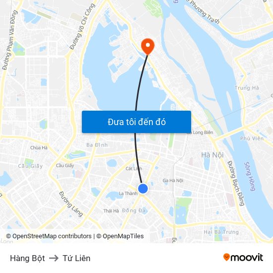 Hàng Bột to Tứ Liên map