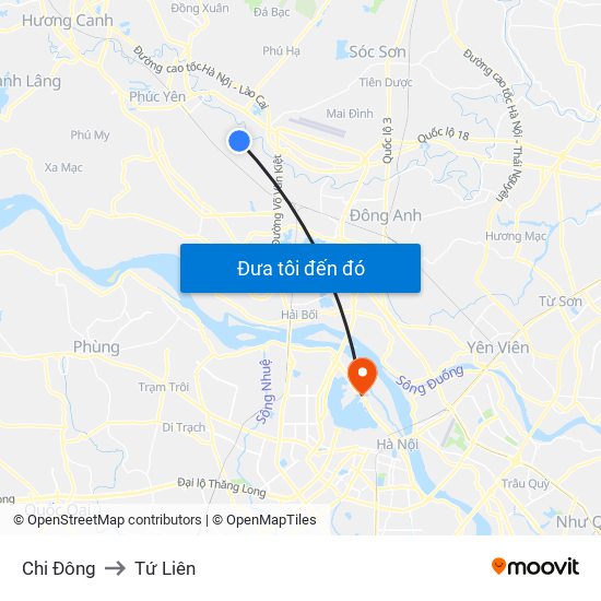 Chi Đông to Tứ Liên map