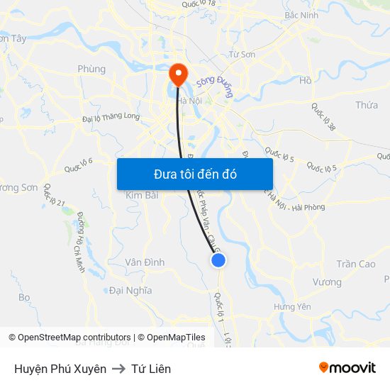 Huyện Phú Xuyên to Tứ Liên map