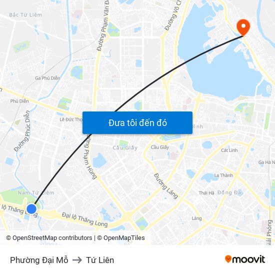 Phường Đại Mỗ to Tứ Liên map