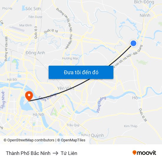 Thành Phố Bắc Ninh to Tứ Liên map