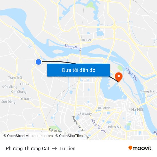 Phường Thượng Cát to Tứ Liên map