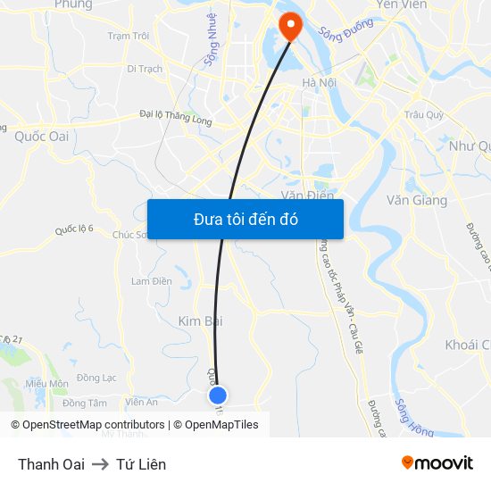 Thanh Oai to Tứ Liên map