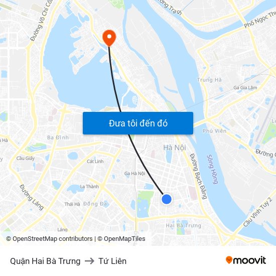 Quận Hai Bà Trưng to Tứ Liên map