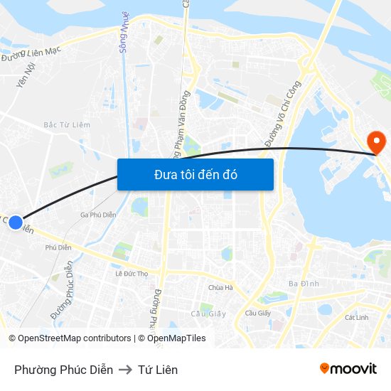 Phường Phúc Diễn to Tứ Liên map