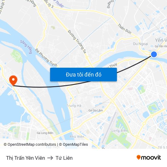 Thị Trấn Yên Viên to Tứ Liên map