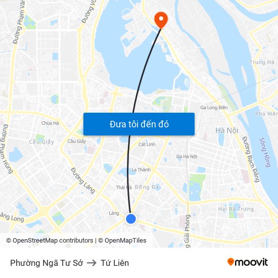 Phường Ngã Tư Sở to Tứ Liên map